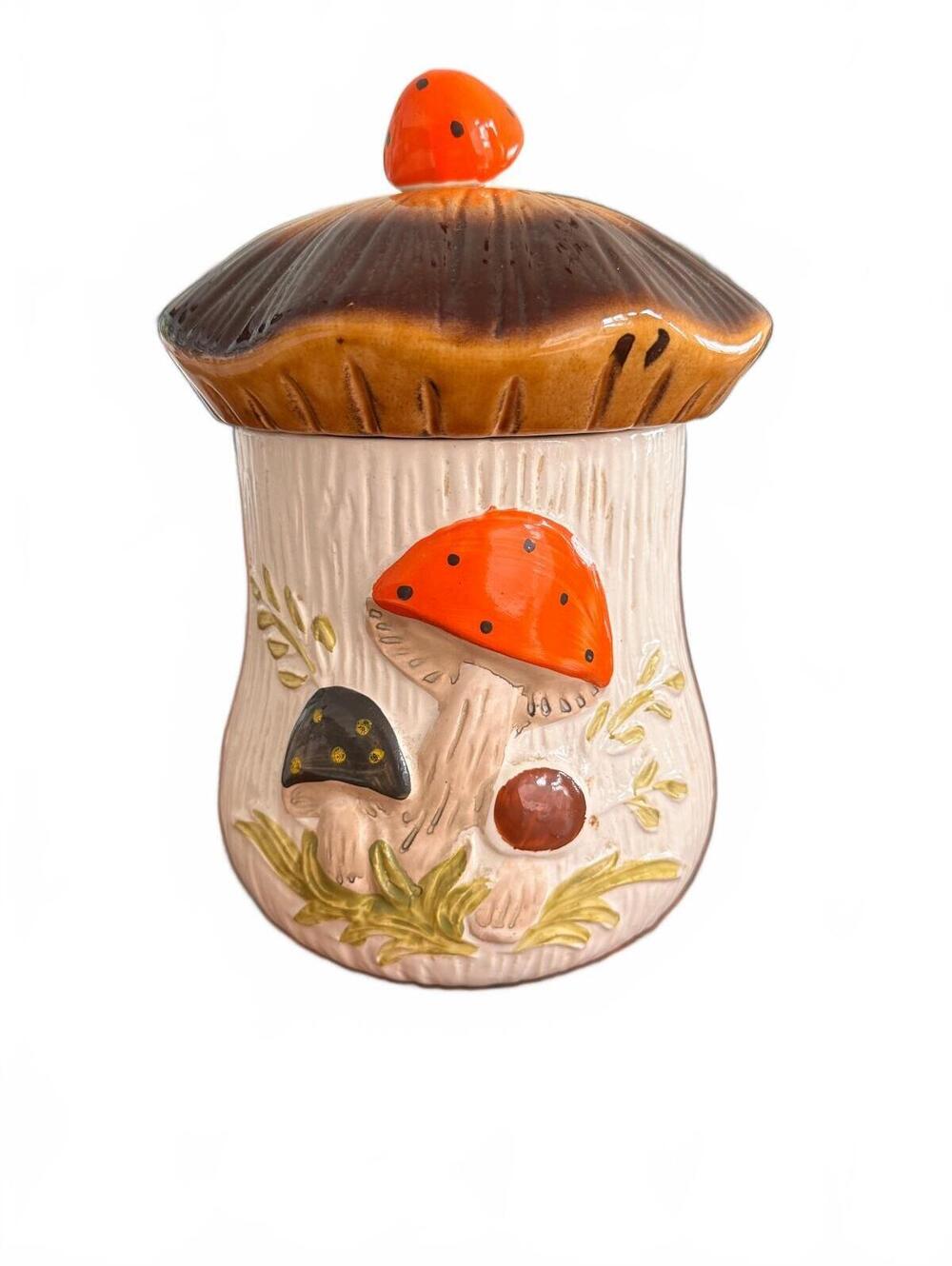 Vintage Sears Merry Mushrooms Cookie Jar / Large Canister Laurentian Pottery 70s